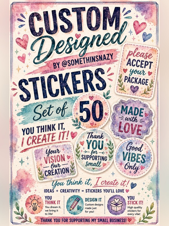 Handmade Other - 75 designed/customized stickers rectangle or round various colors